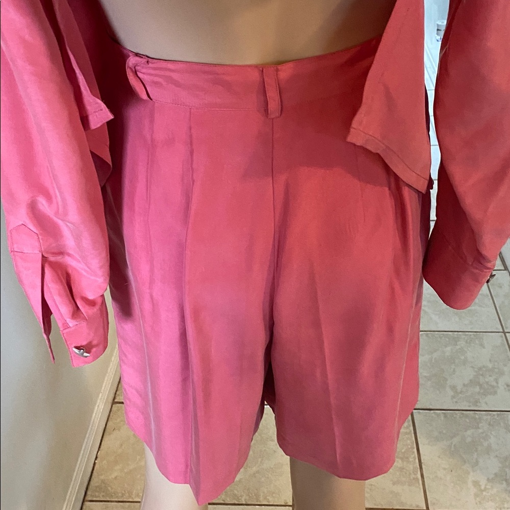 Apart vintage Pink Two-Piece silk Shirt and short Set - Picture 8 of 13